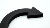 Black curved arrow pointing right on white background isolated for graphic design and business presentations.