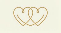 Two intertwined golden heart outlines on cream background, minimalist line art design for wedding invitations, romantic greeting cards and love-themed projects.