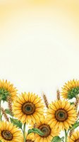 Watercolor sunflowers and wheat border on soft yellow gradient background with copy space for cards, posters, and invitations.