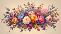 Vibrant floral arrangement with roses, peonies and wildflowers in pink, orange, blue and purple colors perfect for wedding invitations, greeting cards and romantic design projects.