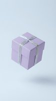 Purple gift box with silver ribbon bow isolated on white background for holiday celebrations and special occasions.