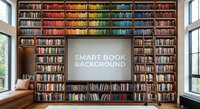 Modern home library with colorful books arranged by rainbow spectrum on wooden shelves surrounding large screen display for reading room interior design.