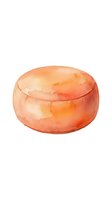 Watercolor illustration of a round orange pouf or ottoman with soft peachy tones, isolated on white background, ready for interior design and home decor projects.