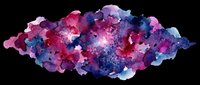 Watercolor galaxy splash in deep purple, blue, and magenta tones, isolated on transparent background. Great for t-shirt design, stickers, sublimation, and print on demand.