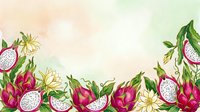 Dragon fruit and pink flowers watercolor border arrangement with white space for text or design elements.