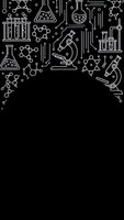 Science laboratory equipment icons border on black background with copy space for text, chemistry research and education design elements.