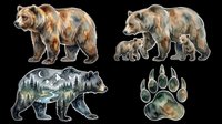 Brown bear standing in profile with thick fur and muscular build, isolated on transparent background ready for t-shirt design, clipart, stickers, sublimation and print-on-demand products.