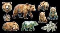 Isolated brown bears collection featuring adult and cub characters in various poses and sizes on transparent background. Ready for t-shirt design, clipart, stickers, print-on-demand products, and sublimation projects.