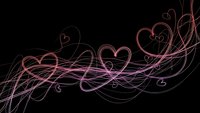 Abstract pink and purple heart shapes flowing in elegant swirls on black background for romantic designs and Valentine's Day decorations.