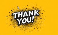 Bold "Thank You" text in comic style on bright yellow background with halftone effect and dynamic black splatter design for greeting cards.