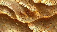 Golden mosaic pattern with organic cellular shapes creates dynamic waves and curves, illuminated from within, showcasing depth and texture in warm amber tones.