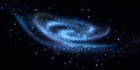 Luminous spiral galaxy with bright blue cosmic dust and stars swirling against dark space background, creating mesmerizing celestial formation.