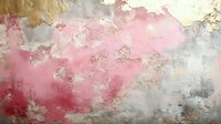 Abstract textural painting featuring soft pink and gold tones blending with gray cloudy effects, creating an ethereal atmospheric composition on canvas.