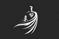 Minimalist superhero silhouette with flowing cape design on dark background, featuring iconic S symbol and dramatic pose in monochrome style.