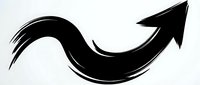 Black curved arrow with dynamic brushstroke design pointing upward and forward, isolated on transparent background for graphic design projects.