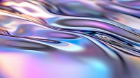 Holographic metallic surface with flowing liquid waves in iridescent purple, blue, and silver colors creating abstract modern background for luxury design projects.