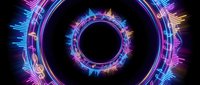 Futuristic neon circular portal with electric blue and pink energy rings creating sci-fi gateway effect on dark background for digital design projects.