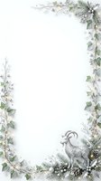 Isolated festive border frame with winter greenery, pine branches, berries, and decorative goat figurine on white background, ready for holiday card design and seasonal invitations.