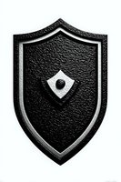 Black leather textured shield emblem with silver borders and diamond center detail isolated on white background for security and protection designs.