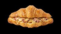Ham and cheese croissant sandwich isolated on transparent background, ready for menu design, food packaging, restaurant graphics, print-on-demand products, and culinary marketing materials.