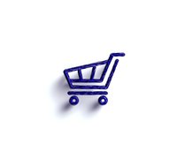 Minimalist blue shopping cart icon with soft shadow isolated on white background, suitable for e-commerce websites and retail applications.