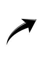 Black curved arrow pointing upward and right on white background isolated for graphic design and business presentations.