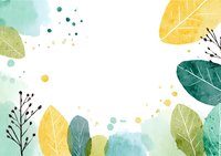 Watercolor botanical frame with yellow and teal leaves, delicate branches, and soft splashes creating a fresh nature-inspired border for stationery design.