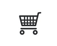 Simple black shopping cart icon isolated on white background for website design, mobile apps, and e-commerce interfaces.