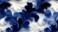 Elegant swirling pattern with deep blue and white feathered shapes creating luxurious seamless texture. Decorative floral motif repeats for continuous background design.