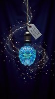 Glowing brain lightbulb with creative thinking tag hanging on rope against dark blue background with golden light particles for innovation concepts.