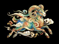 Ornate mythical goat with flowing mane and decorative swirls, isolated on transparent background. Ready for t-shirt design, clipart, stickers, sublimation, and print-on-demand projects.