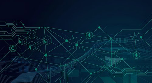 Digital network connections with glowing nodes and circuit patterns on dark blue technology background for modern tech designs and presentations.