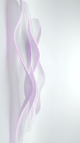 Flowing abstract waves in soft lavender and white tones create an elegant, modern design. Isolated on light background, ready for web, print, and corporate branding applications.