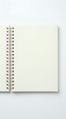 Open spiral notebook with blank cream pages and metal wire binding on white background for writing notes and creative projects.