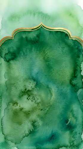 Watercolor green gradient background with gold ornamental frame border, isolated on white for design projects, invitations, and digital artwork applications.