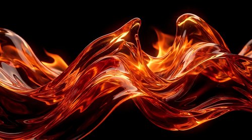 Abstract fire waves with flowing orange and red flames creating dynamic energy patterns on black background for creative projects.