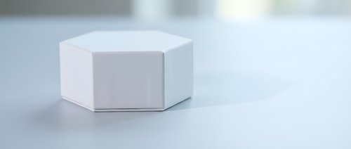 White hexagonal geometric podium platform on clean surface for product display and presentation mockup design.