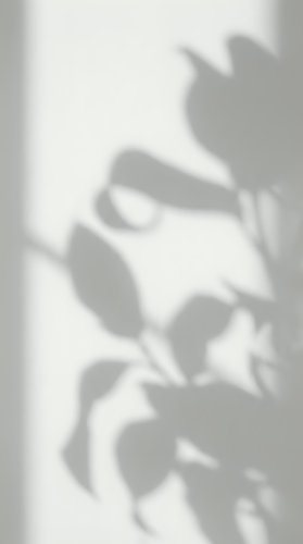 Soft shadow of tropical plant leaves cast on a light gray wall, creating a minimal, elegant natural background for design projects.