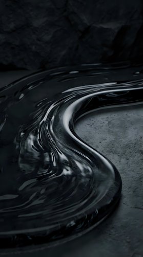 Dark liquid swirl creating dynamic motion patterns with glossy reflective surface against textured black background for modern design projects.
