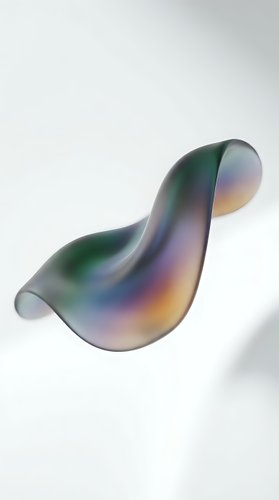 Abstract holographic fluid shape with rainbow gradient colors floating on white background for modern digital art and creative design projects.