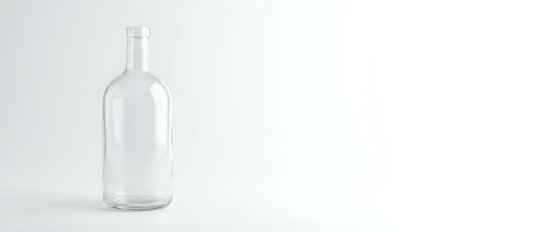 Empty clear glass bottle on white background isolated for product mockup and packaging design projects.