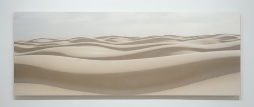 Minimalist desert sand dunes landscape with soft beige tones and flowing curves creating serene natural patterns for modern interior design.