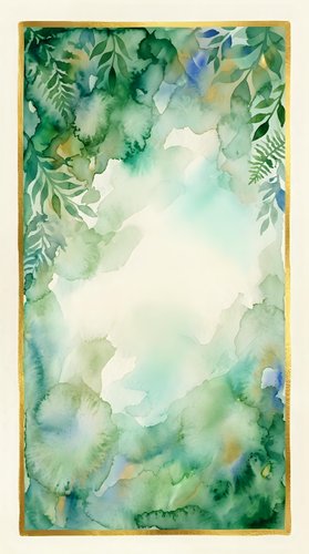 Watercolor botanical frame with lush green foliage and leaves bordering cream center space. Soft aquarelle technique creates dreamy garden aesthetic. Isolated design ready for invitations, cards, posters.