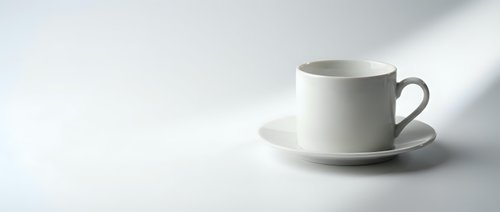 White ceramic cup and saucer on isolated background, ready for beverage mockups, cafe branding, and product design applications.