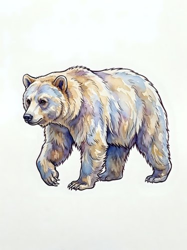 Large brown bear walking with thick fur coat, isolated on white background, suitable for wildlife design, educational materials, and children's illustrations.
