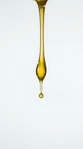 Golden oil drop falling from spoon on white background isolated for cooking and culinary design projects.