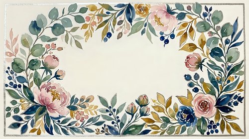 Watercolor floral wreath with pink roses, eucalyptus leaves and berries on cream background for wedding invitations, greeting cards and botanical designs.