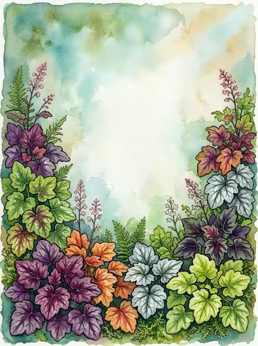 Watercolor floral border frame with purple, orange, and white flowers on cream background, isolated design element for invitations, cards, and stationery projects.