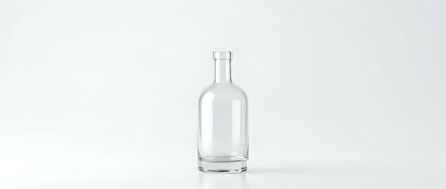 Empty clear glass bottle on white background isolated for product mockup and packaging design projects.