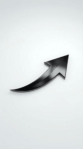 Black curved arrow pointing upward on white background isolated for business growth and success concepts.